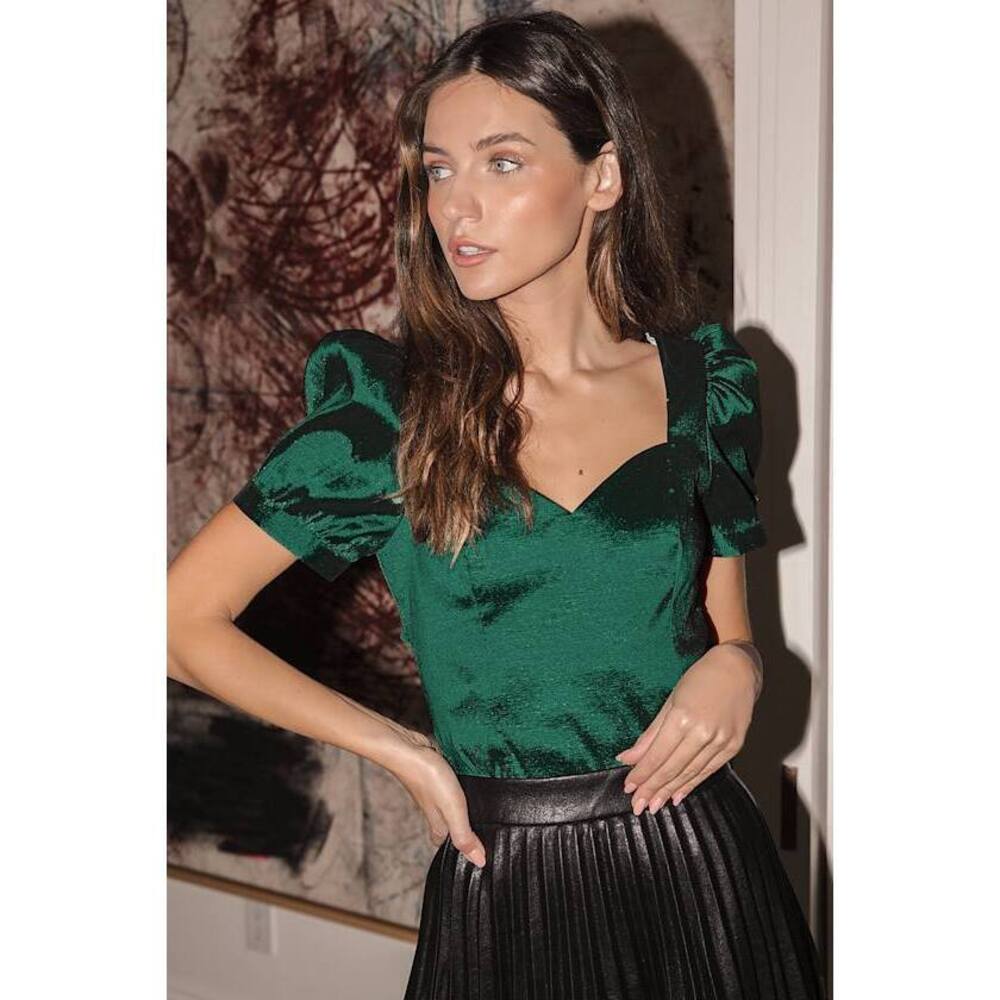 Lulus May I Present Emerald Green Puff Sleeve Top - Size M